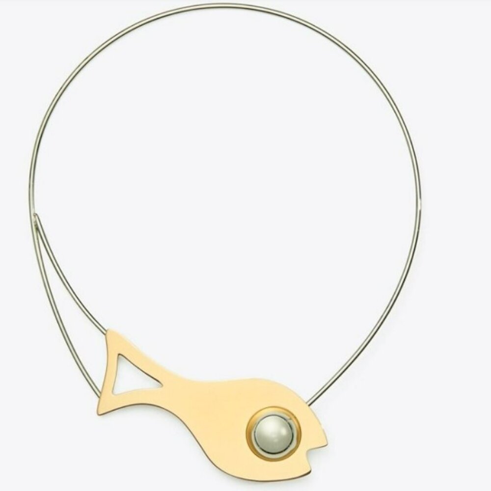 NWOT - Tory Burch Fish Collar Necklace in Silver & Gold